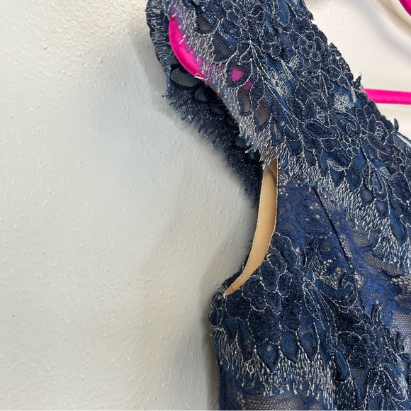 Mon Cheri Montage Navy One-Shoulder Lace Dress 8 Formal Elegant Wedding Floral - Picture 16 of 16